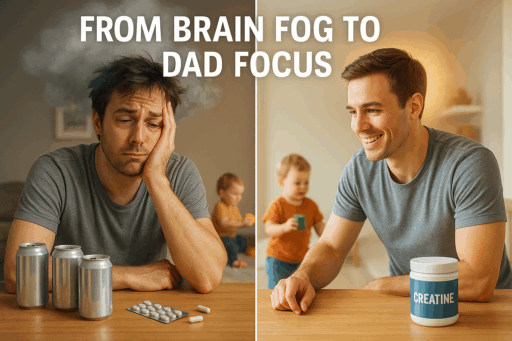 Dad experiencing brain fog relief after using creatine supplement